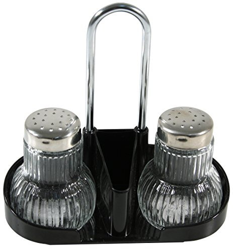 FACKELMANN Griffmenage RUBIN, Gewürzständer mit Salz- und Pfefferstreuer und Zahnstocherbehälter (Farbe: Silber/Transparent/schwarz), Menage: 1 Stück, 47320