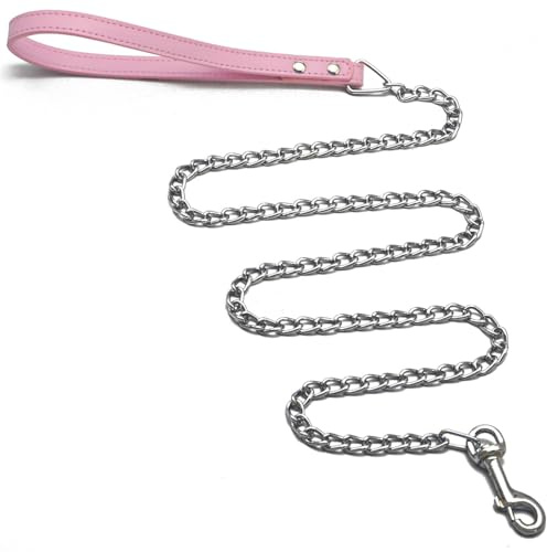 GOLITON Hunde Haustier Hundekette Halsband mit PU Griff Leine Hundeleine Safetyleash Sicherheit Leine (Rosa)