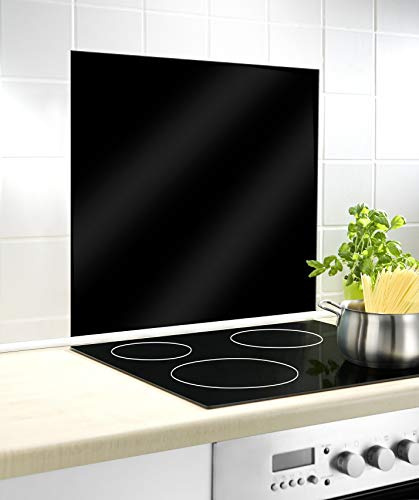 WENKO Fond de hotte Verre, crédence Murs Noir | Hygiènique et résistant aux Chocs | Protège Vos Murs des éclaboussures | Nettoyable | Usage Vertical et Horizontal | 60x70cm | Noir