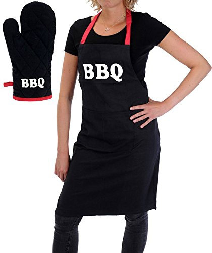 vetrineinrete® Grembiule e guanto per barbecue grill con tasche unisex da cucina ristorante per utensili grigliate per cucinare E14