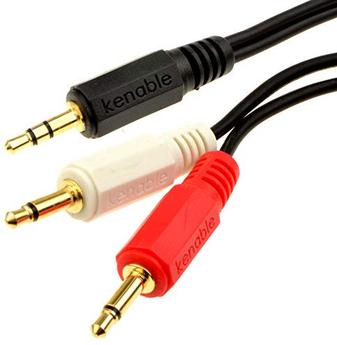 kenable 3.5mm Stereo Aux Jack to Twin Mono 3.5mm Jack Plugs OFC Audio Cable Gold 2m [2 metres]