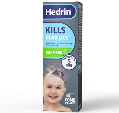 Hedrin Head Lice Shampoo and Comb Kit, Kills Head Lice and Eggs in 5 Minutes, 4 Treatments, Clinically Tested, Suitable for Adults and Children, 100ml, (Formerly All-in-One - Packaging May Vary)