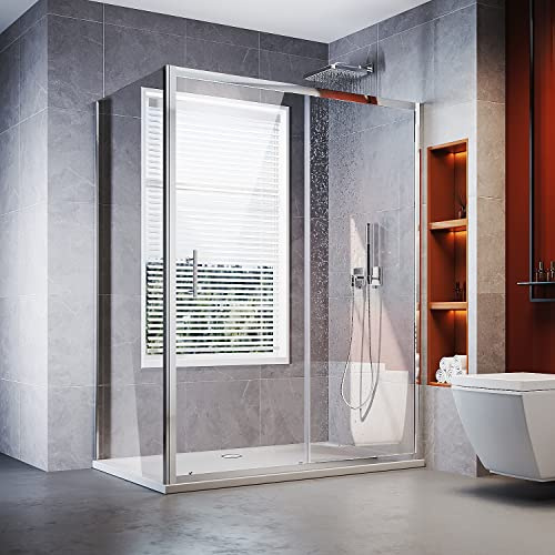 ELEGANT 1200 x 800 mm Sliding Shower Enclosure 6mm Glass Reversible Cubicle Door Screen Panel + Side Panel