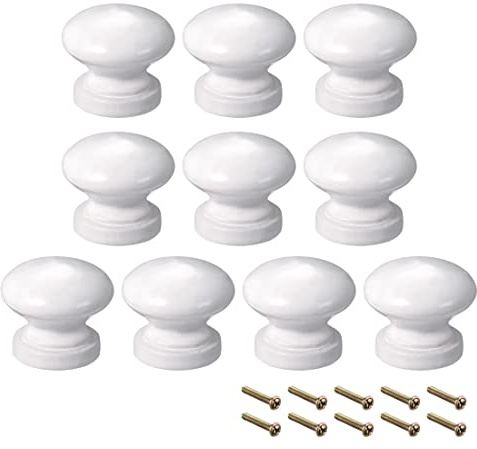 sourcing map Round Wood Knobs,10Pcs 24mm Dia Cabinet Furniture Kitchen Pulls Handles for Drawer Cupboard, White