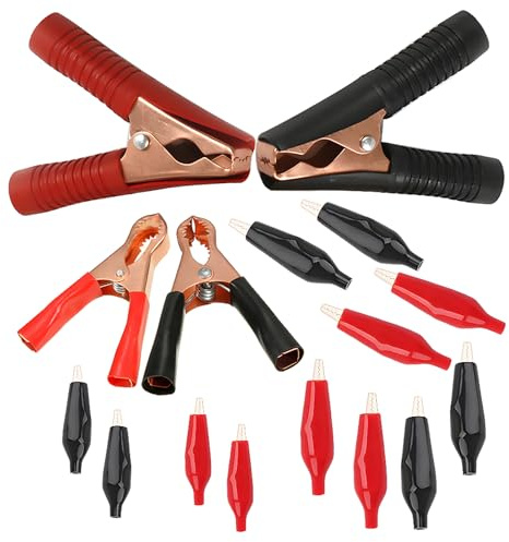 CESFONJER 16 Stücke Isolierte Krokodilklemmen, Auto Krokodilklemme, Batteriekabelclips, Groß Hardware Krokodilklemme Set für elektrische Prüfschaltung