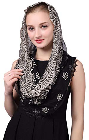 Grettytling Infinity Schleier, traditioneller Vintage-inspirierter Wickelschleier, Mantilla, Maße: ca. 114 x 61 cm, Schwarz, 38