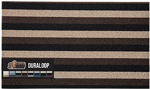 GORILLA GRIP Heavy Duty Striped Doormat, 36x24, Thick Bristles, Crush Proof Texture, Catches Dirt from Shoes, Strong Backing, Easy to Clean, Indoor and Outdoor Entrance Mats, Black Brown Beige