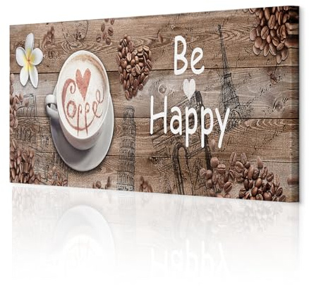 decomonkey Wandbilder Kaffee Küche 120x40 cm 1 Teilig Leinwandbilder Kochen | Strukturleinwand, Holzkeilrahmen, Bild auf Leinwand, Kunstdruck, Wanddeko, Wohnzimmer, Wanddekoration, Caffe, Herz, Blumen
