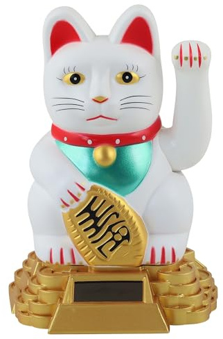 Superfreak Glückskatze - Maneki-Neko - Winkekatze Solar - runder Sockel - 15 cm - weiß