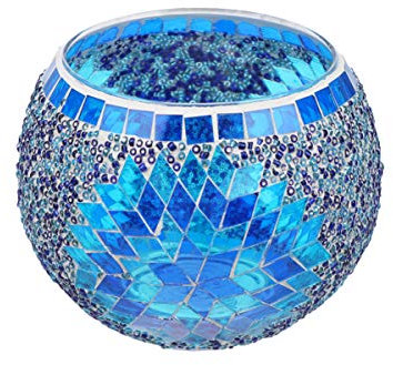 SOLUSTRE Mosaic Glass Candle Holder Romantic Nordic Glass Votive Tealight Holder Round Bowl Scented Candles Candlestick Centerpiece for Table Home Decor Without Candle Blue