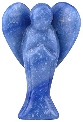 Nupuyai Blauer Aventurin Engel Figur Edelstein Schutzengel Heilstein Deko | 7 cm Edelstein Glücksengel Statue mit Herzflügeln, Handschmeichler Engel, Talisman taschenengel Geschenk für Frauen Taufe