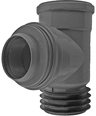 MegaHaustechnik HT Steckabzweig 87 Grad DN75 x DN110 Rohr Außendurchmesser 75mm x 110mm 2 Steck Muffen mit Gummi-Dichtungen + Gummi-Manschette, Abwasser Abfluss Leitung Einsteck Stück