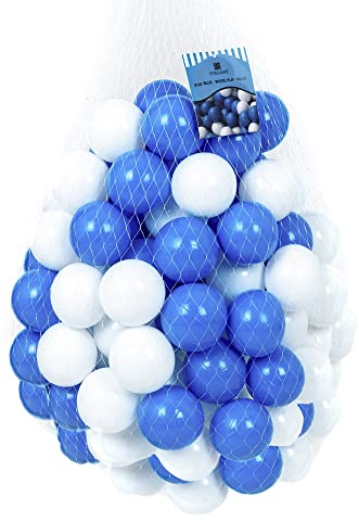 Straame Playballs, Soft Pit Balls for Kids, Small Colourful Plastic Balls, Crush Proof, No Sharp Edges, Toxic Free, Baby Approved Playball Set (Blue and White, 100 pcs)