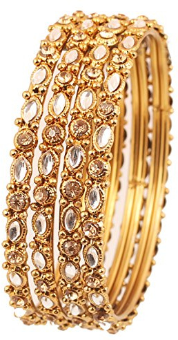 NEU! Touchstone „Goldene Armreif-Kollektion“, indischer Bollywood-Stil, inspiriert von der Mughal-Ära, filigraner Kundan-Designer-Schmuck-Armreif. Set von 4 im antiken Goldton für Frauen.