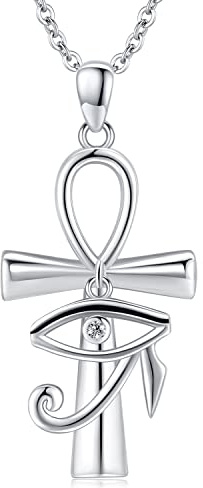Midir&Etain Ankh Kette Daman Halskette 925 Sterling Silber Auge des Horus Anhänger Halskette Ankh Kreuz Schutz Halskette Ägyptischer Schmuck Geschenke für Frauen Mutter
