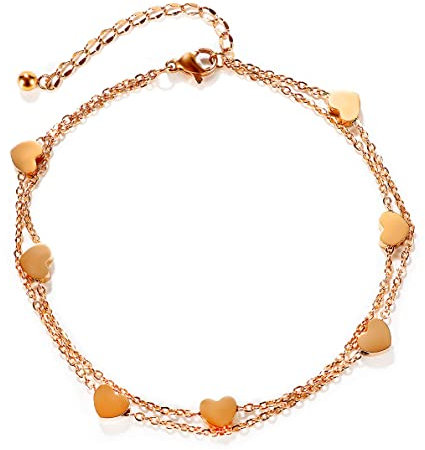 HAISWET Zwei-Schicht Herz Bettelarmband für Damen Edelstahl Armband Damenarmband Bracelet Rosegold-Ton