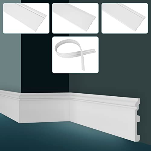 GRAND DECOR Plinthes en mousse rigide et flexible – 2 m avec canal de câble – Canal de plinthe (10 m CR941 blanc)