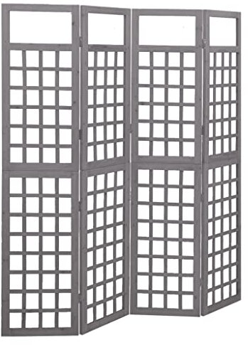 WIFESE Paravent à 4 Panneaux Bois de Pin Solide Gris 161x180cm Séparation de Pièce Pliable Cloison de Séparation de Patio Treillis Ecran d'intimité Séparation de Jardin en Plein Air