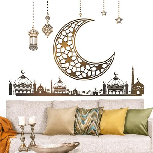 Ramadan Aufkleber Wanddekoration, Muslim Ramadan Kareem Wandtattoo, Eid Mubarak-Wandkunst-Dekoration, 3D-Ramadan Mond und Stern Aufkleber, Ramadan Dekorationen, Wandaufkleber für Zuhause