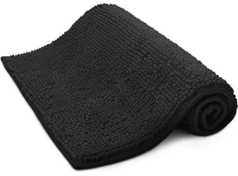 KEPLIN Non-Slip Microfibre Bath & Toilet Mat - Soft, Plush & Comfortable Rug with Machine Washable Design - Water Absorbent & Quick Drying to Keep Bathroom & Home Hygienic & Clean - (40x60cm) Black
