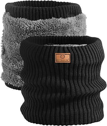 WESTWOOD FOX Thermal Snoods Fleece Neck Warmer Lined Winter Scarf Thicken Windproof Knitted Warm Cycling Motorcycle Skiing Snood For Men Women Double Layer (Black)