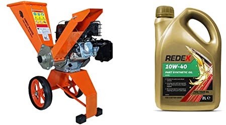 Forest Master FM6DD 6hp Petrol compact self-feeding wood chipper. Powerful garden machine delivers up to 3600 rmp. Chips up to 50mm (2 inch) & Redex 10W-40 Part Synthetic Motor Engine Oil 2Litre