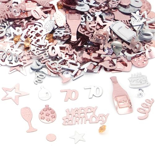 70th Happy Birthday Confetti Rose Gold & Silver Party Decorations Table Décor Foil Metallic Glitz Table Scatter Sprinkles Cards Sprinkles Women Gifts Y3FSRZX (70th)