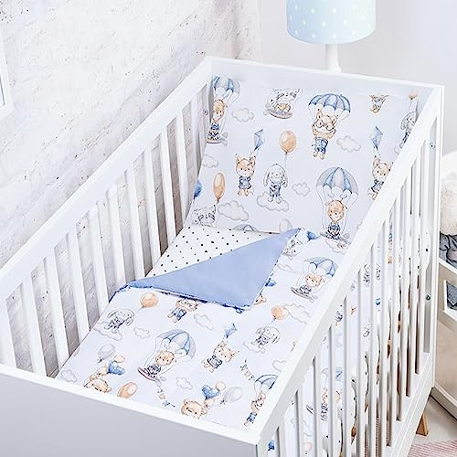 Baby Safe Housse de Couette pour Lit Bébé 120 x 90 cm 100% Coton Biologique Certifié Oeko-TEX Draps Simples pour Enfants Parure de Lit Ballon Bleu