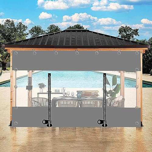 Pxzybd Outdoorvorhänge,Graue Transparente Plane Seitenteil,Durchsichtige wasserdichte Planenvorhänge Mit Reissverschluss Tür,Gazebo Patio Pergola 0.3mm Dick PVC Regen Vorhang,W×H-2×3.3m(6.6 * 10.8ft)