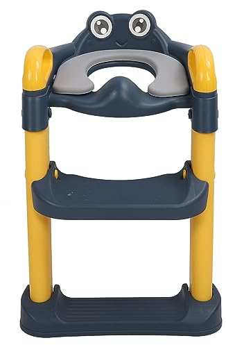 Sedile WC per Bambini con Scaletta Pieghevole, Regolabile in Altezza, Giallo, PP e PU, con Paraspruzzi e Cuscinetti Antiscivolo