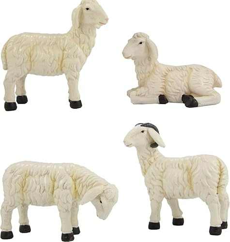 FADEDA 4X Schafe mit Widder/Höhe:15 cm/handbemalt/detailgetreue Krippen Figuren - Weihnachten Tisch Dekoration Krippe Zubehör