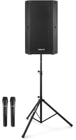 VONYX VSA500 12 Portable PA System, 800W, Stand, Battery, Wireless Mics | Bluetooth, USB/SD MP3 Media Player, wheels & extendable telescopic handle, tripod, echo effects
