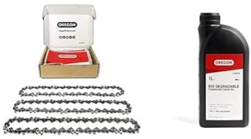Oregon Chainsaw Chain for 18-Inch (45 cm) Bar + Biodegradable Chain Oil - 62 Drive Links, Low-Kickback Chain fits Husqvarna, McCulloch, Mac Allister and More (91P062X3) (Pack of 3)
