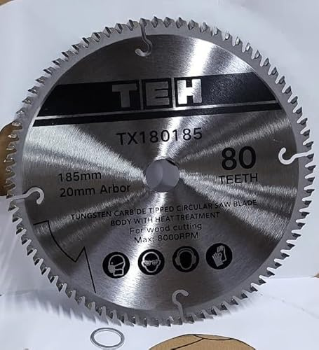 TCT Circular Saw Blade 185mm x 80T x 20mm Bore (16mm ring) also fits Evolution Bosch Makita etc 184mm (80 Teeth)