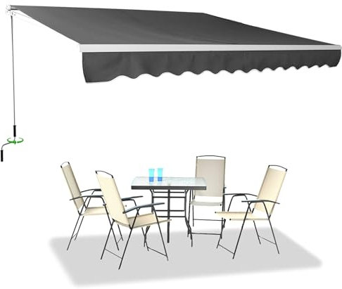 XINZI Tenda da sole articolata, 360 x 300 cm, con supporto a parete, regolabile, con manovella, resistente alle intemperie, per terrazze e balconi