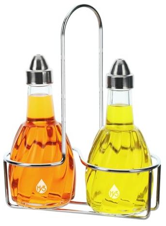 HY3 Vintage Glass Cruet with Metal Stand