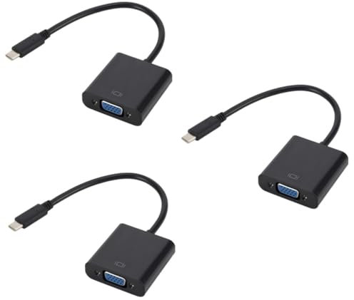 UKCOCO 3pièces Câble Adaptateur USB Type-c vers Vga pour Écran Projecteur Et TV Connecteur Noir Compatible avec Ordinateurs Portables Et Moniteurs