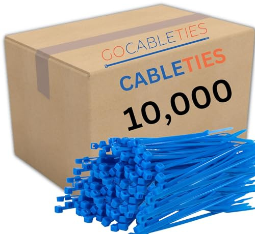 Gocableties Small Blue Cable Ties, 100mm x 2.5mm, Bulk Pack of 10,000, 4” Premium Nylon Zip Ties, Plastic Tie Wraps, Secure Self-Locking Mechanism, for Home, Garden, Office and DIY