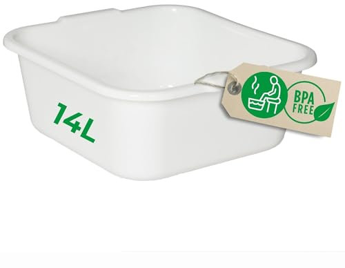 Novaliv Spülschüssel eckig 14L, 38x38 cm, Weiß, BPA-frei Spülmaschinenfest Ideal für Küche und Camping, Wanne, Große Plastikschüssel, Waschschüssel eckig, Waschwanne, Abwaschschüssel