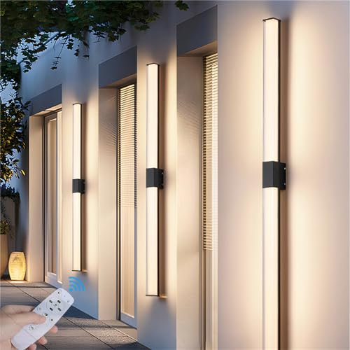 GZZBMY Dimmbar Schwarz Garten Wandleuchte mit Fernbedienung LED Wandlampe Außen Innen Aluminium Außenlampe Balkon Acryl Außenwandleuchte Wohnzimmer Moderne Lichter (Dimmbar,90CM)