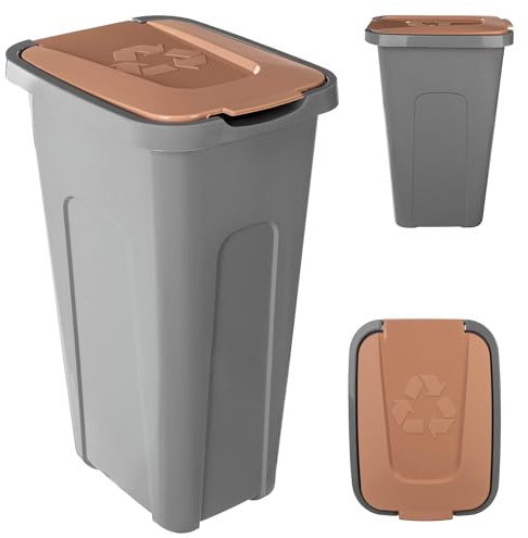 KADAX Cubo de basura para separación de residuos, 30 L, robusto cubo de basura con tapa hermética, contenedor de basura para sistema de separación de residuos, cubo de basura de plástico (1, tapa