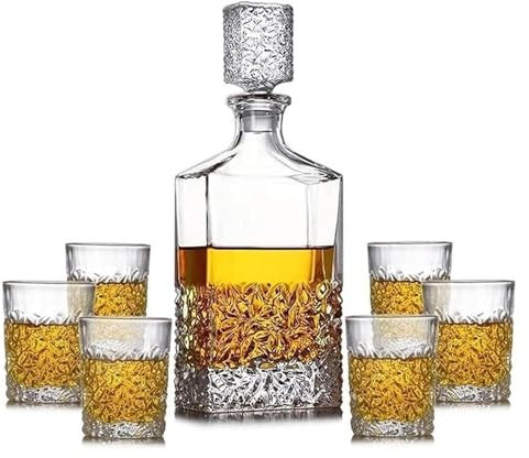 Decanter di cristallo per vino, Decanter Decanter Decanter Vino Decanter Bicchieri Decanter Set 7 Pezzi Bicchieri in vetro 100% cristallo con coperchio in vetro