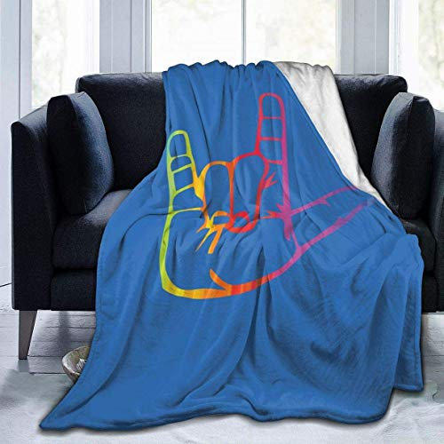 ATOurDealss Fleece Blanket ASL I Love You Sign Language Plush Throw Fuzzy Super Soft Reversible Microfiber Flannel Blankets 60x50