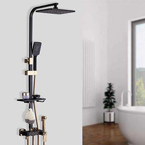asdchZen 4-Funktions-Duscharmaturen Badezimmerarmatur-Set Schwarzes Finish Messing Gefertigtes Duschset 8-Zoll-Regenduschenarmatur-Mischdüse Für Die Wanne