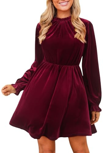CUPSHE Mini robe en velours à manches longues et col montant pour femme, bordeaux, Taille M