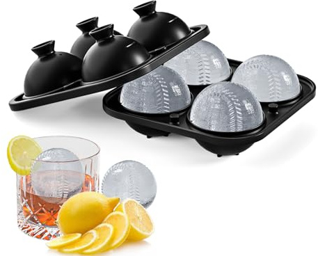 Baseball Silicone Ice Cube Tray with Lid, Shaped Ball Ice Mould, 2.2in Gaint Ice Round for Cocktails, Whiskey, Baseball Gifts, Large Ice Ball Maker