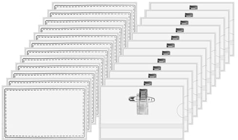 24 Stück Namensschilder, Transparent 90 * 56mm Namensschilder für Kleidung, Namenschilderhülle mit Clip und Anstecknadel für Visitenkarten Ausweis ID Karte Büro Schule Reisen