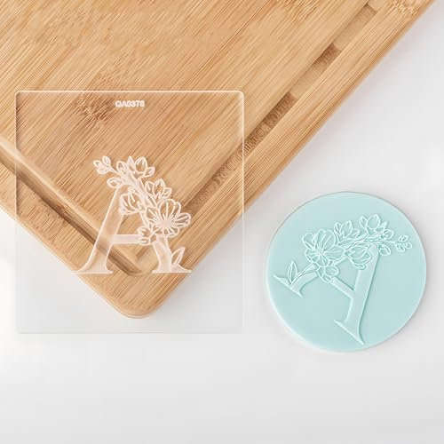 WANDIC Juego de 2 cortadores de galletas con letras del alfabeto y flores, moldes de prensa para galletas, sellos de galletas con herramientas de corte para galletas, fondant, quesos