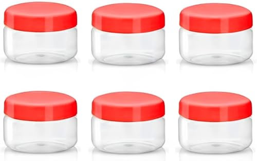 ANGIX 6-Pack 50ml Storage Jar Set with Screw Top Lids - Ideal Plastic Pots with Lids for Spice Pots, Craft Supplies, and More - Durable & Reusable Plastic Jar Containers