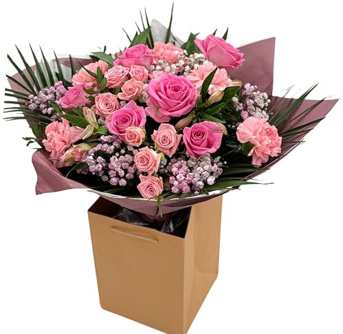 Pink Whisper Flower Bouquet that brings a Fresh, vibrant Accent even during the Autumn, Choice of pink Roses, Carnations, Floral Arrangement, Birthday Celebrations